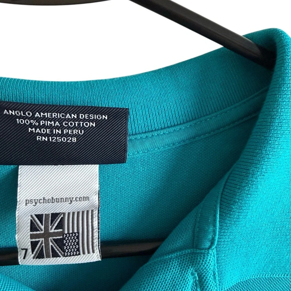 Psycho Bunny Classic Pima Cotton Polo Shirt – Teal – Size 7 (XL) - Picture 6 of 7